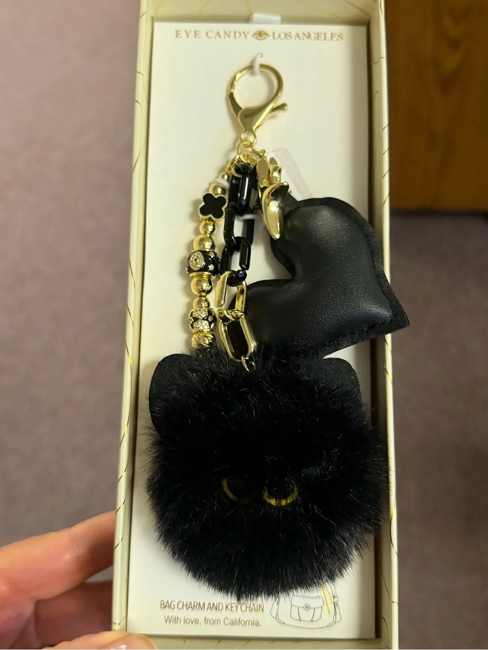 Eye Candy Black Cat Halloween Purse Bag Charm Keychain New